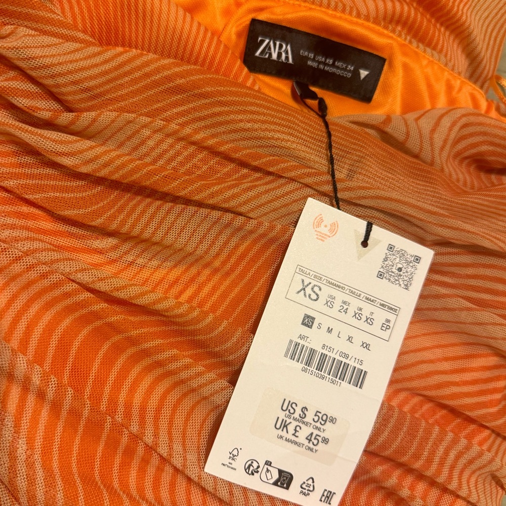 NWT Zara Strapless Ruched Underwire Midi Dress | XSmall | Orange - Picture 10 of 13